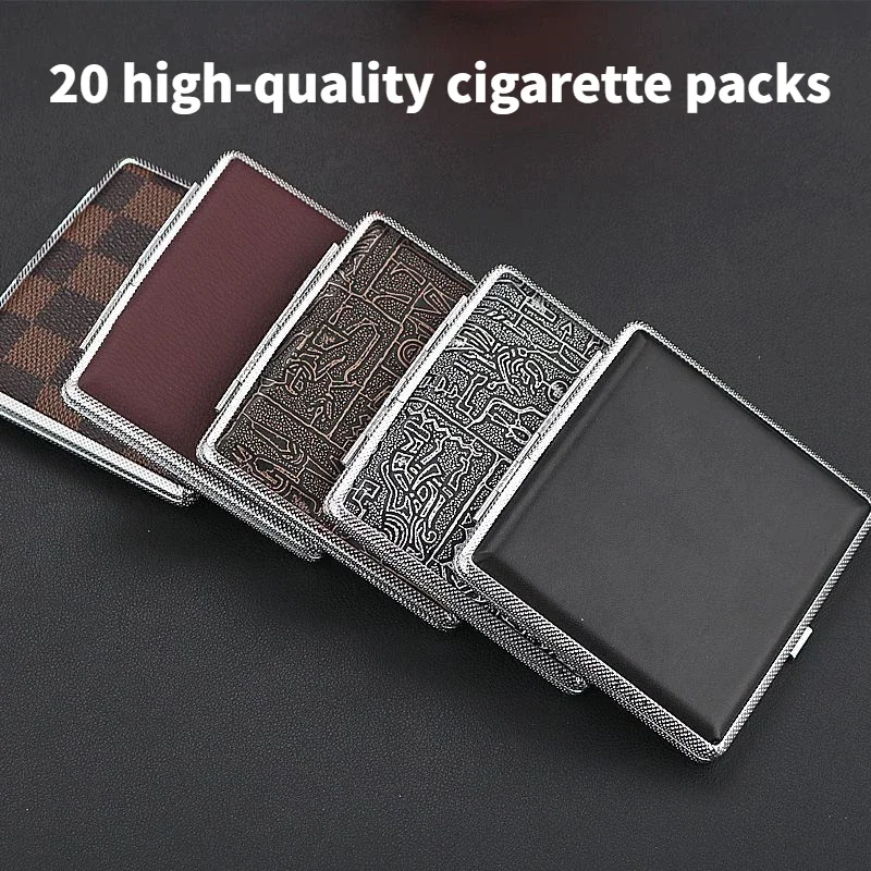 

Classic Leather Pattern Cigarette Box, Boutique Metal Cigarette Box, 20 Pack, Cigarette Holder, Men's Gift Cigarette Accessories