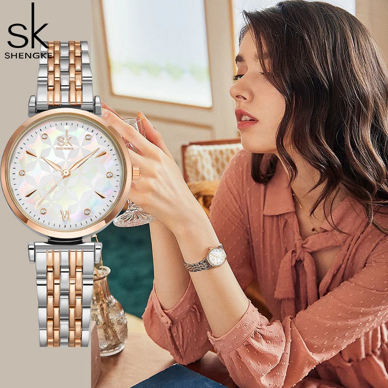 Shengke Brand Luxury Bracelet Women Watch Rosegold Wristwatch Gift for Women Original Design Watch Reloj Mujer Free Shipping