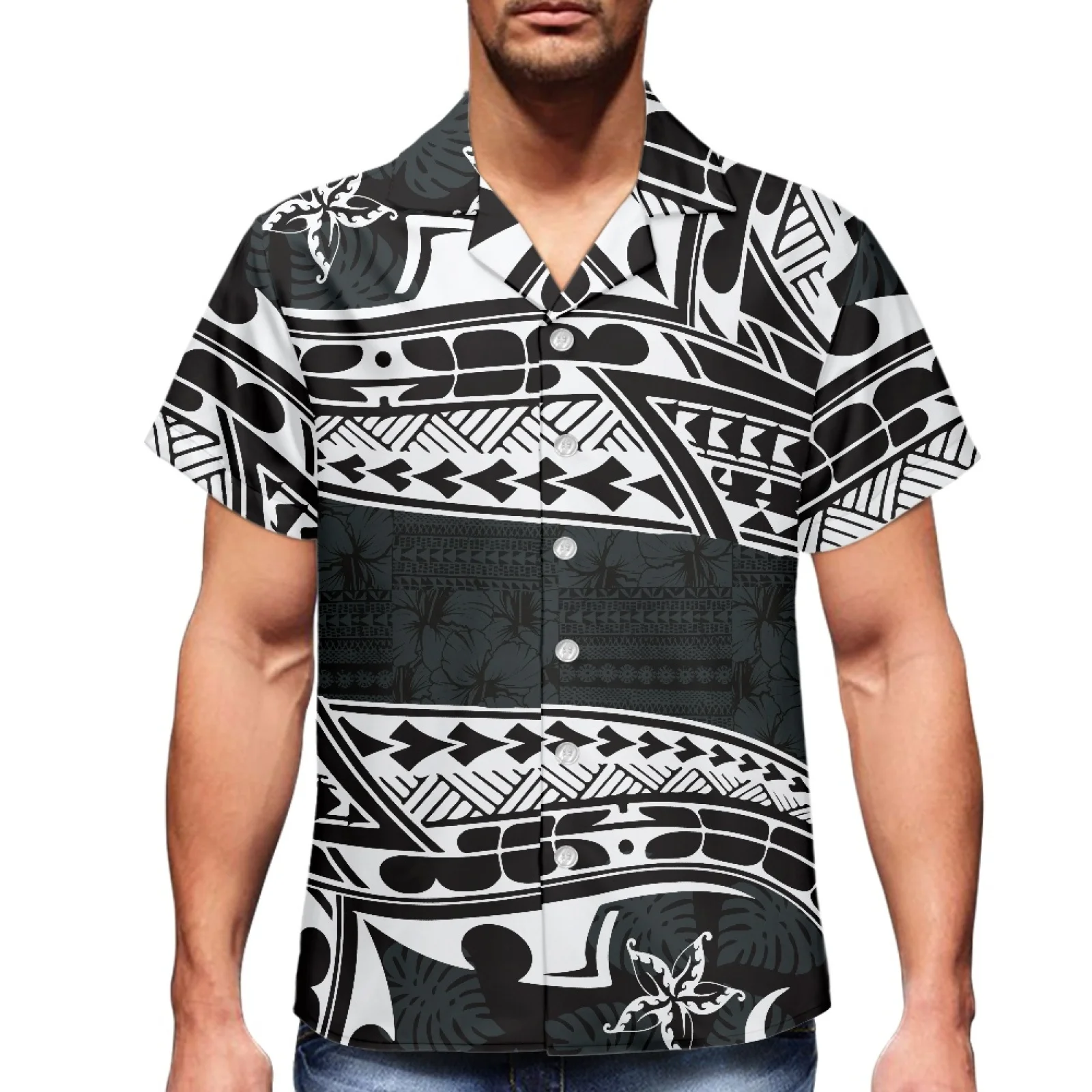Men's Clothing Heritage Tribe New Printed Polynesian Summer 2023 Hawaiian Sport Shirt V-Neck Men's Short Sleeve Luxury