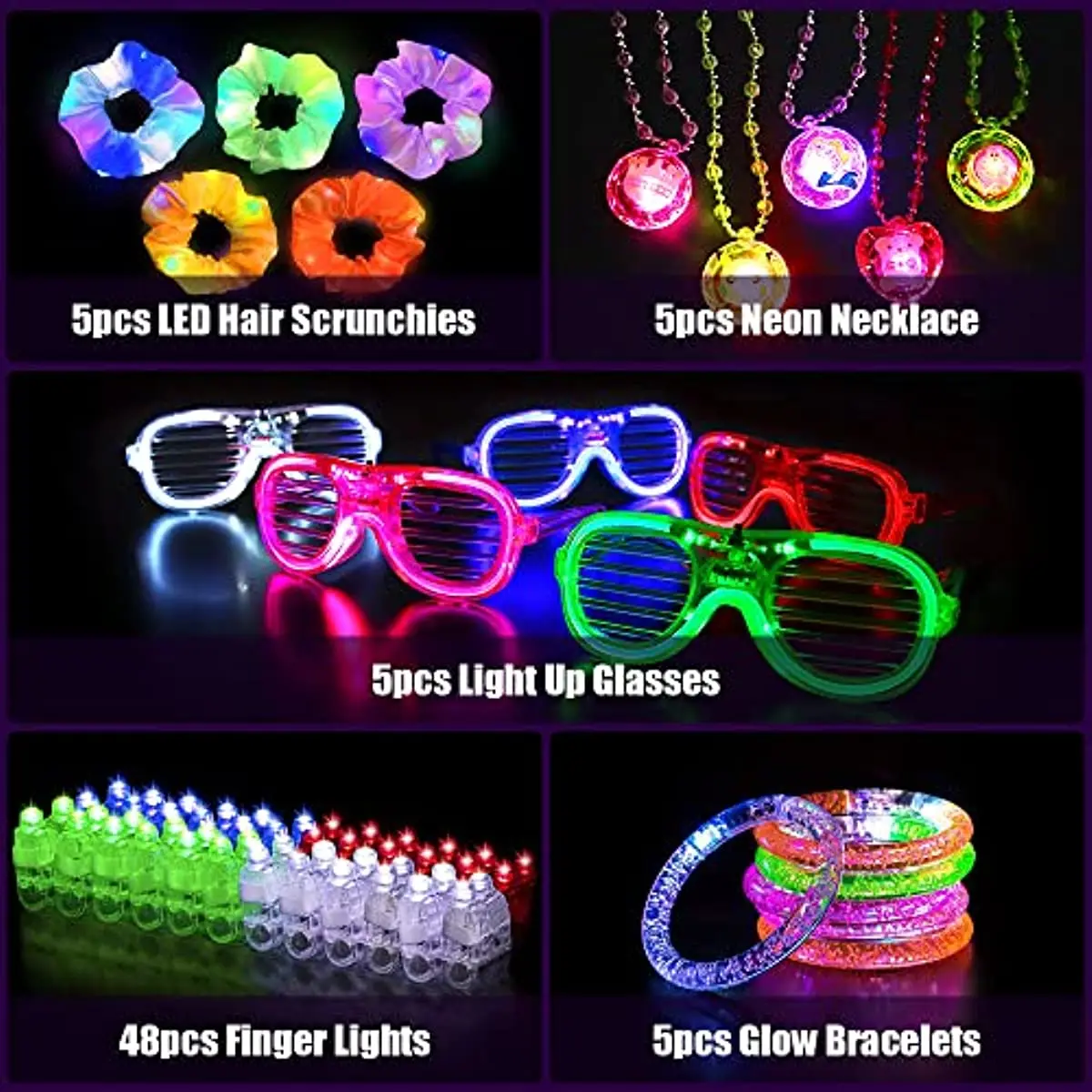 

Light Glasses Party 68pcs Light In Bracelets Glow Birthday Glowing Neon Supplies Finger The Up Party Glow Wedding Dark Necklace