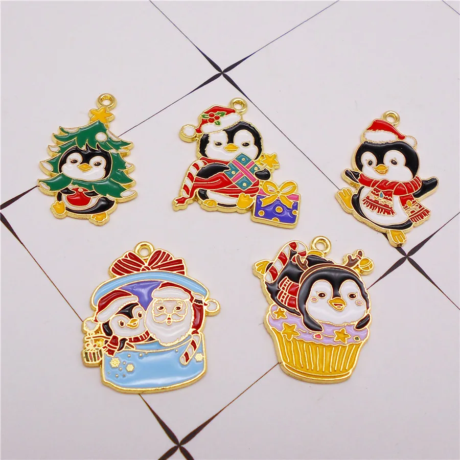 

5 шт. Эмаль Рождество мультфильм пингвин шармы цинковый сплав животное кулон для серьги ожерелье браслет ручной работы ювелирные изделия аксессуар