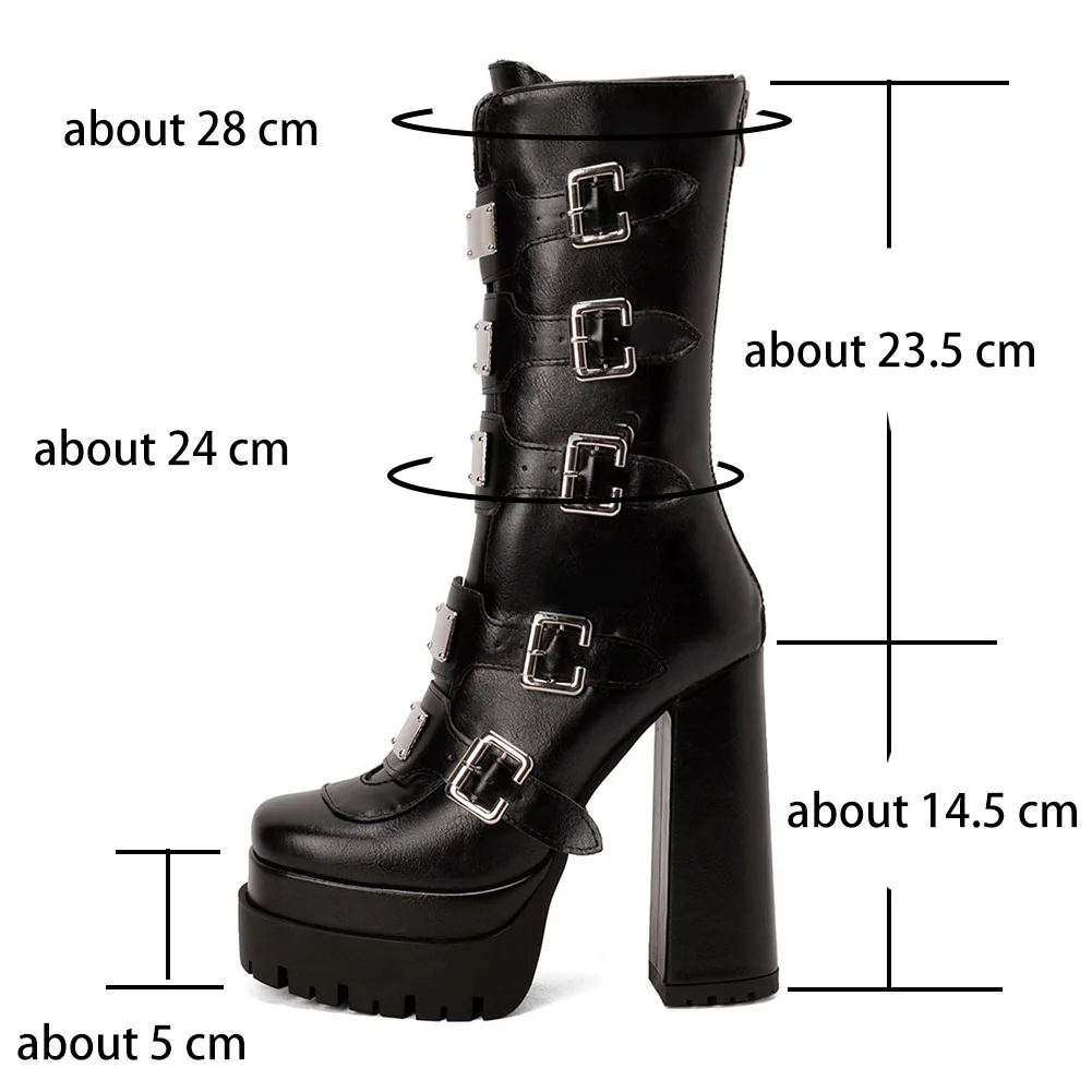 Female Motorcycle Platform Boots For Women Metal Design Fashion Brand New Ankle Med Calf Boot Shoes 2022 New Buckle Strap Goth