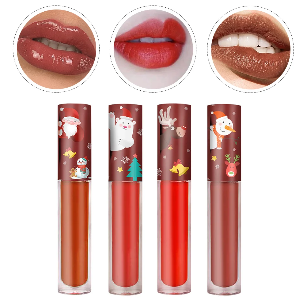 

4PCS Christmas Lasting Lip Gloss Xmas Lasting Lip Gloss Christmas Atmosphere Lip Gloss for Family Xmas Party