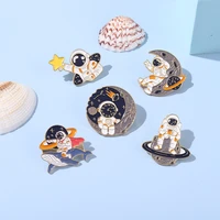 cartoon astronaut alloy enamel pin cute spaceman brooch tide creative all match backpack clothing badge jewelry gift for kids