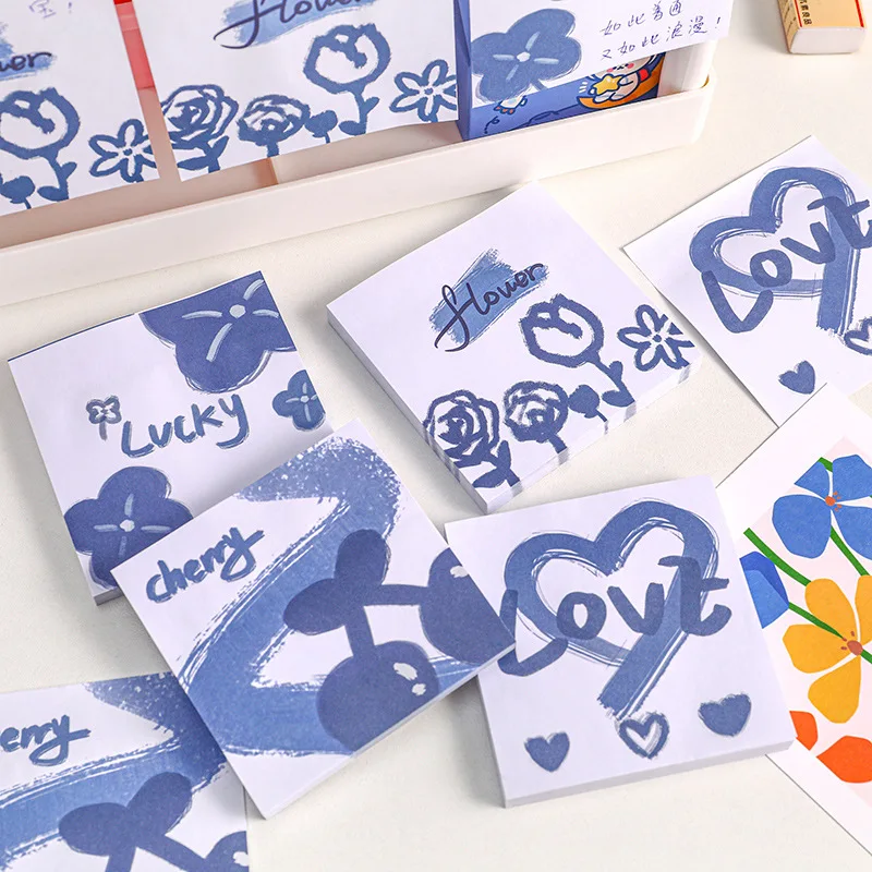 

Korean Klein Blue Rose Sticky Notes Student English Notepad Study Office Tearable Memo Pads Cute Stationary Supplies Message Tag