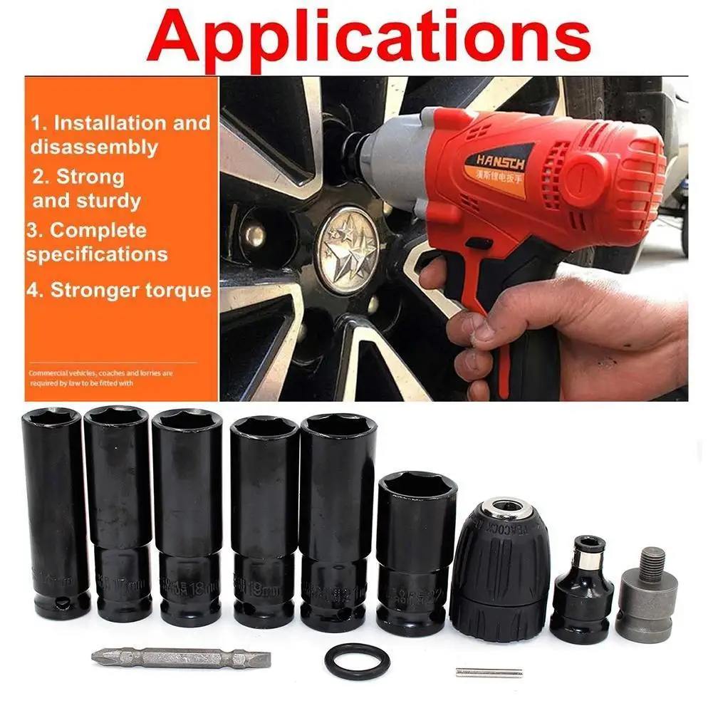 

Electric Wrench Hexagon Socket Head Set 14-22mm Sleeve Long Heavy Tire Sleeve Head For Lithium Electric Wrench Hand Tools
