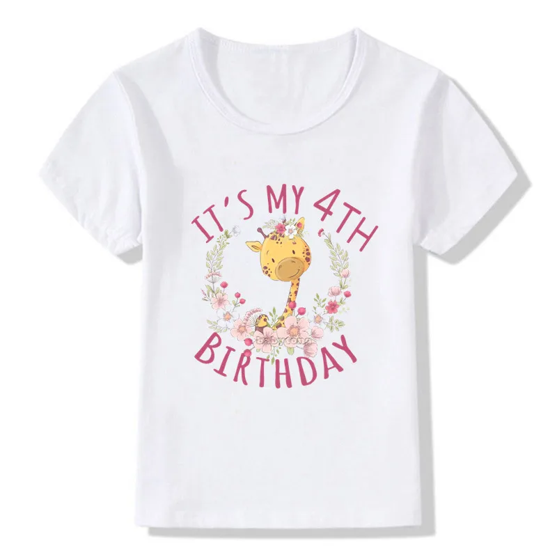 Детская футболка с изображением жирафа цифр на день рождения, забавный подарок на день рождения для мальчиков и девочек, футболка