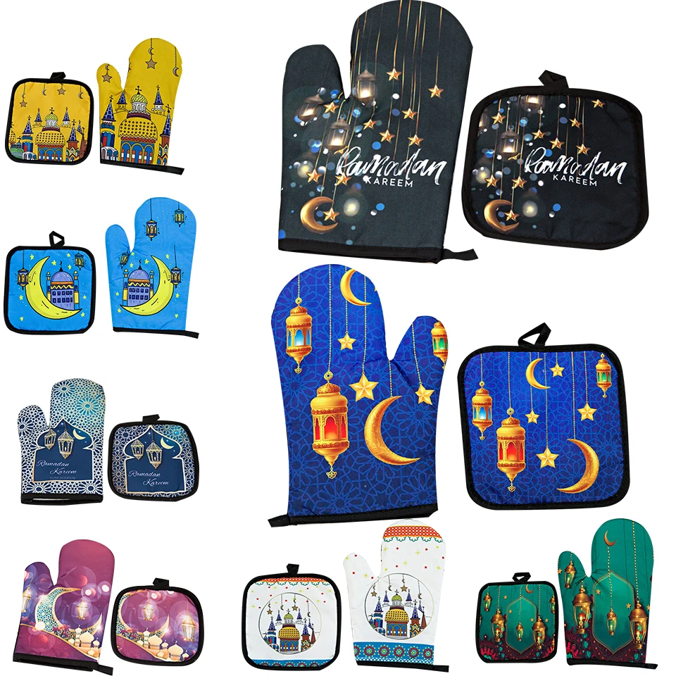 

1set Eid Mubarak Oven Gloves Baking Anti-Hot Pad Kitchen Mat for Eid Al-Adha Islamic Muslim Ramadan Kareem Party Baking Suppies