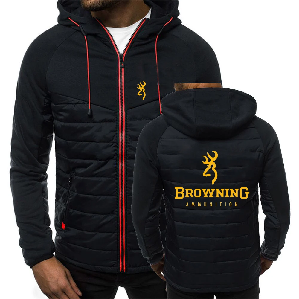 

2023 Spring Autumn BROWNING Logo Print Patchwork Cotton Hooded Jacket Coat Men's Casual Solid Color Comfortable Harajuku Hoodies
