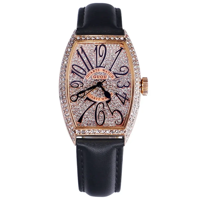 

Women watch luxury barrel digital watch online celebrity temperament rhinestone ladies real belt large dial square watch