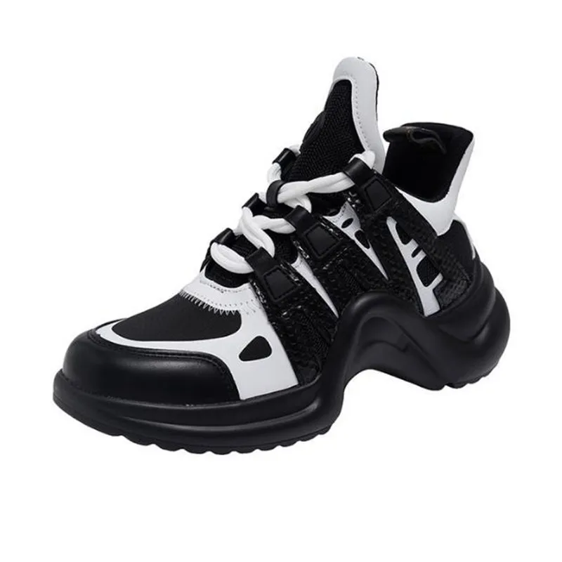 

Женские кроссовки на платформе, дышащая сетчатая обувь для бега, прогулочная обувь на плоской подошве, для улицы, черные, на осень