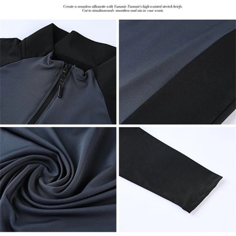 Men's Running Jogger Compression Long Sleeve Tops Skinny Shaper Gym Sweatshirt Quick Dry Fitness Tight Casual Zipper Up T-Shirt