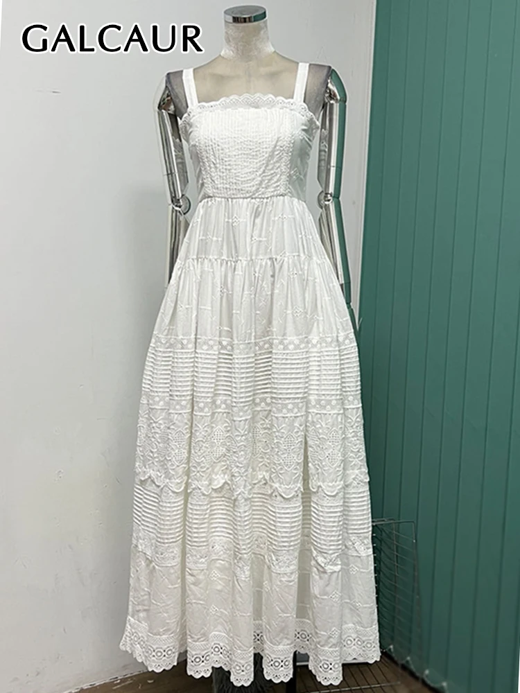 

Элегантные платья GALCAUR с вышивкой для женщин, летнее однотонное плиссированное платье без рукавов с квадратным воротником и высокой талией