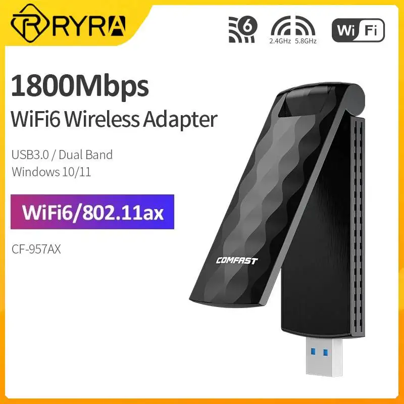 

RYRA Wi-Fi 6 USB адаптер двухдиапазонный AX1800 2,4G/5 ГГц беспроводная Wi-Fi USB Сетевая карта USB 3,0 WiFi6 адаптер для Windows 11/10/7