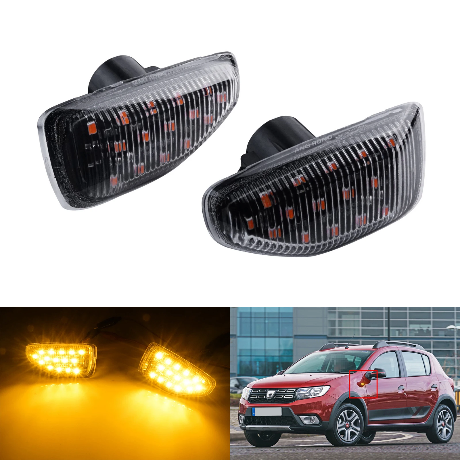 

2x Clear lens LED Side Marker Indicator Repeater Turn Signal Light Lamps For Dacia Duster Logan Sandero
