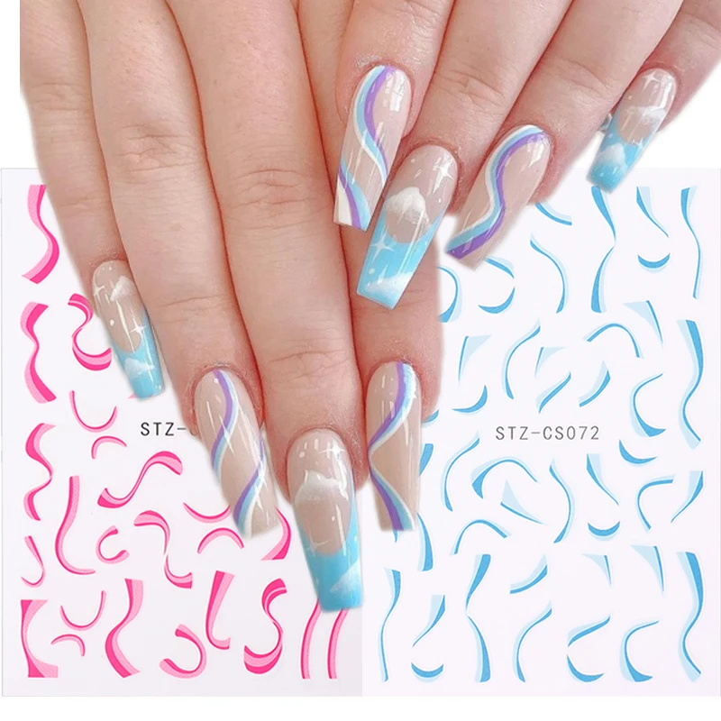 

Цветные Волнистые линии дизайна ногтей наклейки Золотые полоски французская наклейка обертывания абстрактный лак слайдеры Маникюр украше...