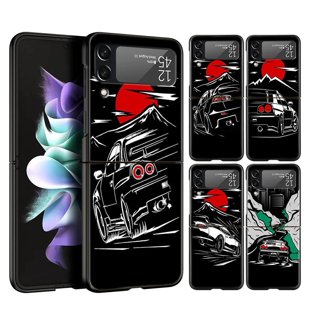 

JDM Car Hard PC Phone Case For Samsung Galaxy Z Flip 4 Black ShockProof Cover for Samsung Z Flip 3 6.7 Inch Shell Fundas Coque