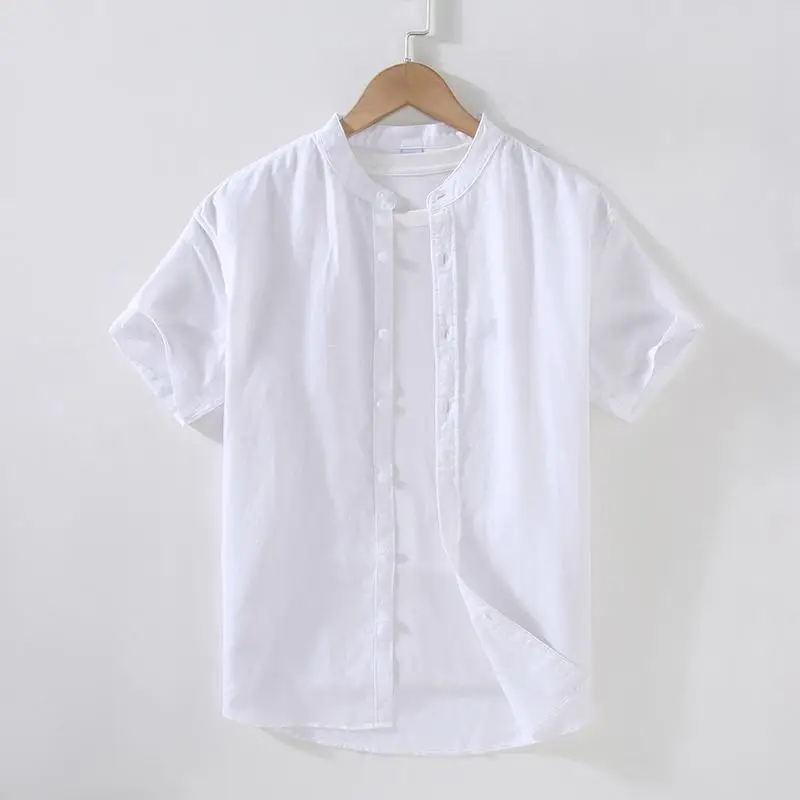Рубашка мужская с коротким рукавом Повседневная блузка из льна и хлопка