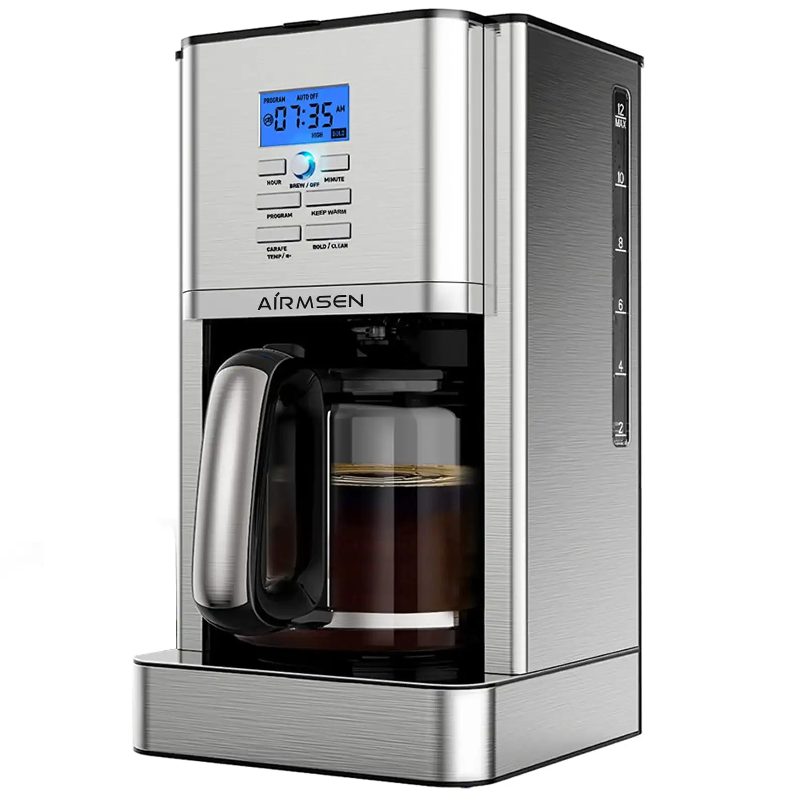 

Stainless Steel 12 Cup Drip Coffee Maker Self-Cleaning