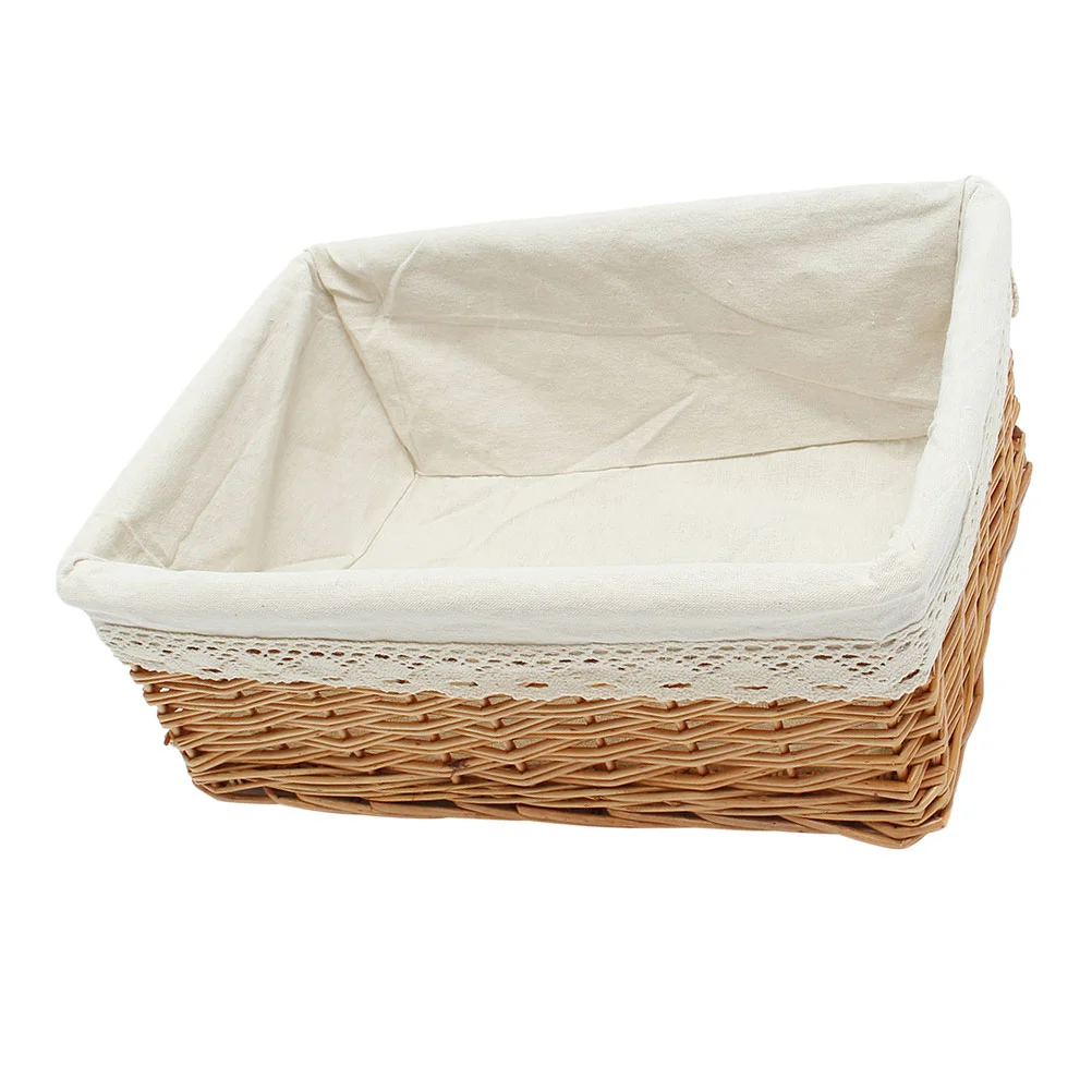 

Basket Storage Wicker Baskets Woven Rattan Liner Bread Seagrass Bin Rectangular Serving Fruit Sundries Bowl Decorative Nesting