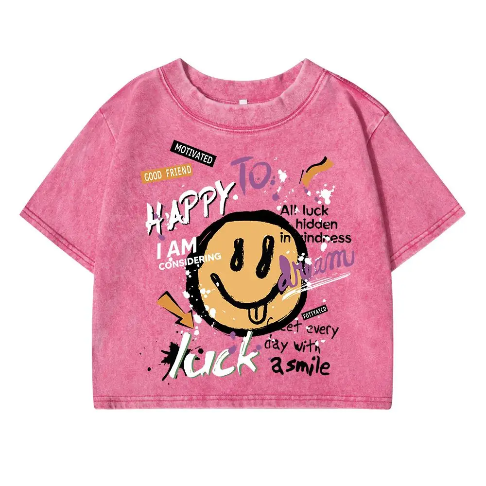 Женская Уличная Футболка С Мультяшным Принтом happy To Luck Повседневный Дышащий