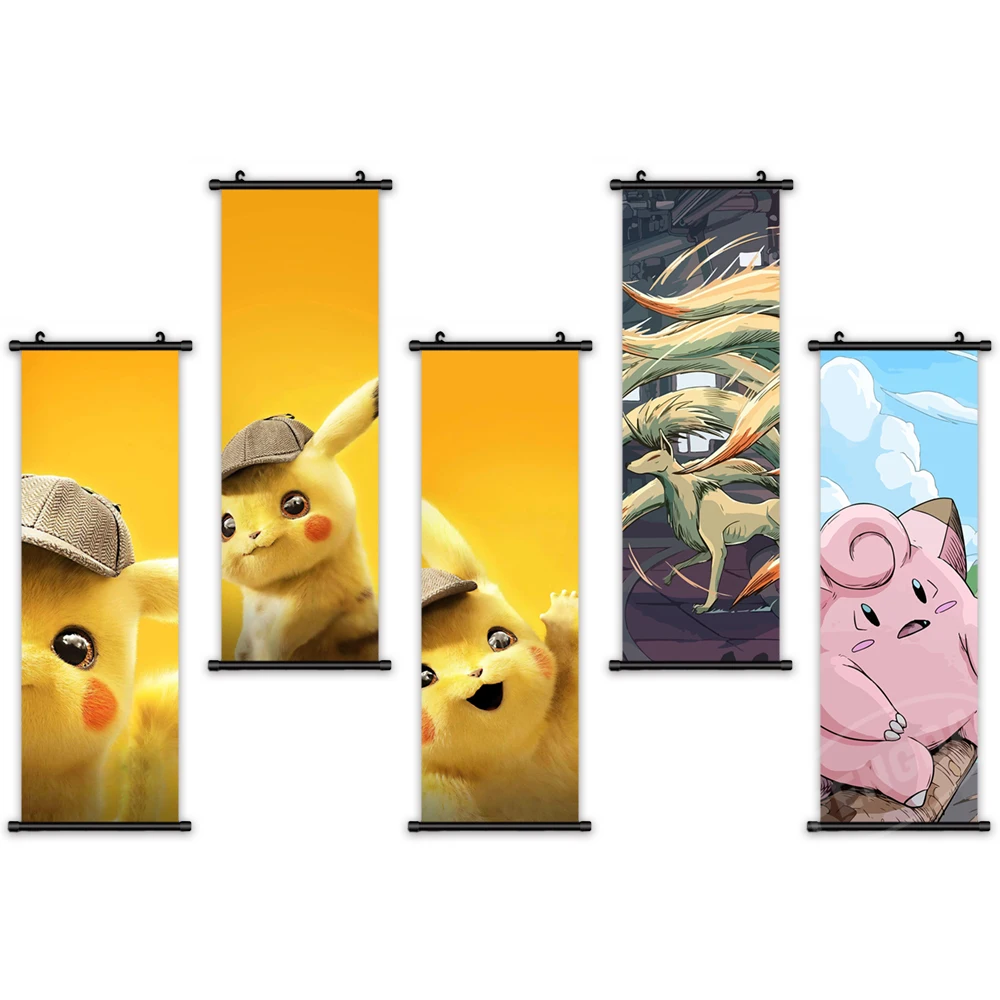

Anime Wall Art Pokemon Canvas Pictures Cartoon Poster Plastic Scroll Pikachu Hanging Painting Print Home Decoration Living Room