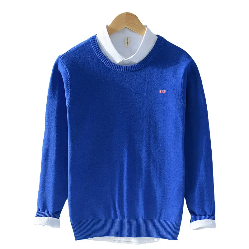 

Classic 100% Cotton Crewneck Knit Sweater Men's Spring Autumn Embroidered Cloth Patch M-3XL 8507