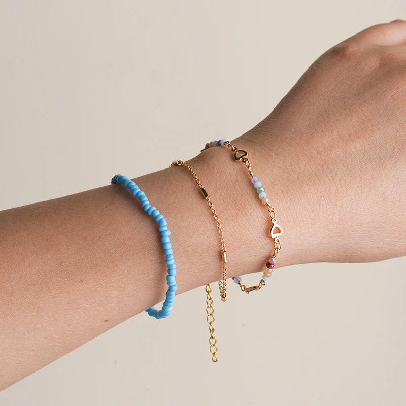 

Trendy Boho Heart Beaded Chain Bracelet for Women Charm Double-Layer Butterfly Pendant Lobster Clasp Bracelet Summer Jewelry