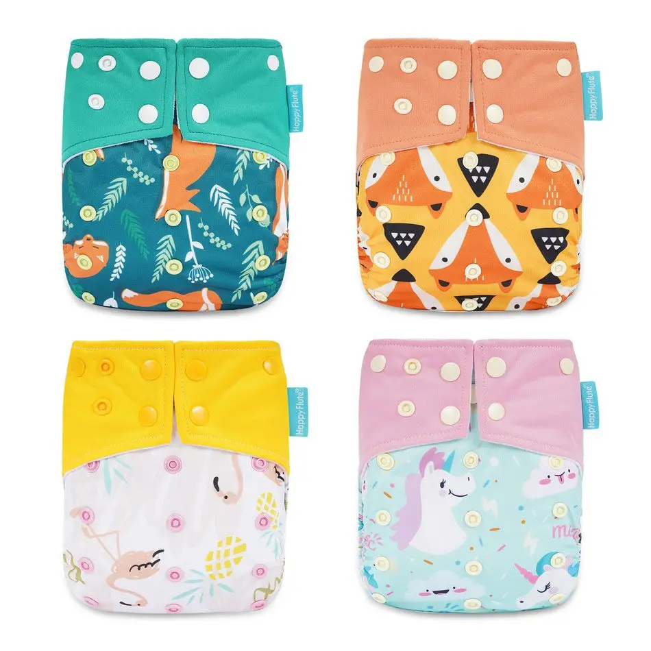 HappyFlute Cloth Diaper Suede Cloth Inner Baby Diaper Waterproof and Reusable Diaper Dual Gussets