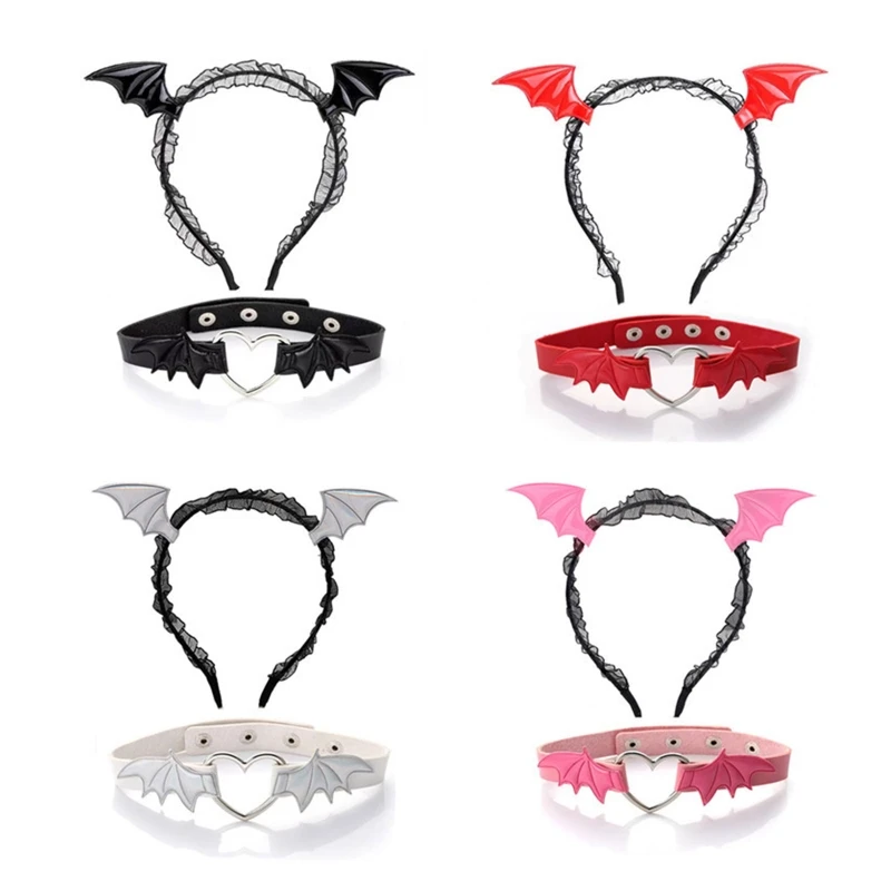 

2pcs Animal Costume Set Bat Wings Headband Choker Set Kids Fancy Costume Kit Cartoon Accessories for Halloween Party