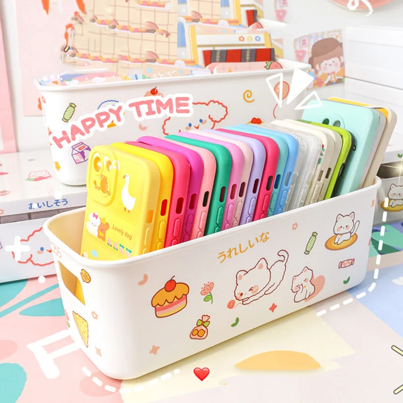 

Cute Desktop Sundries Storage Baskets Box Cosmetics Snacks Mobile Phone Case Storage Boxes Household Kawaii Storage Organizer