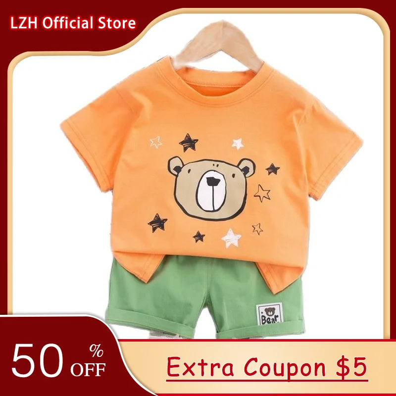 

LZH 2022 Summer Suit For Boy Clothing Printing Children's Tracksuit Short Sleeve Kids Sportswear Outfit Baby Boys Set 1-5 Years