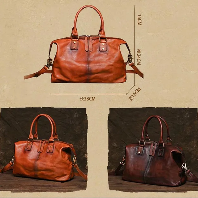 Luufan Vintage Genuine Leather Travel Bag For Men Soft Cowhide Unisex Travel Duffel Large Shoulder Bag Male Luggage Duffle Bags 5