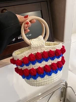 fashion flower woven bucket bag female high quality cotton woven womens handbag designer casual simple tote bag woman 2022