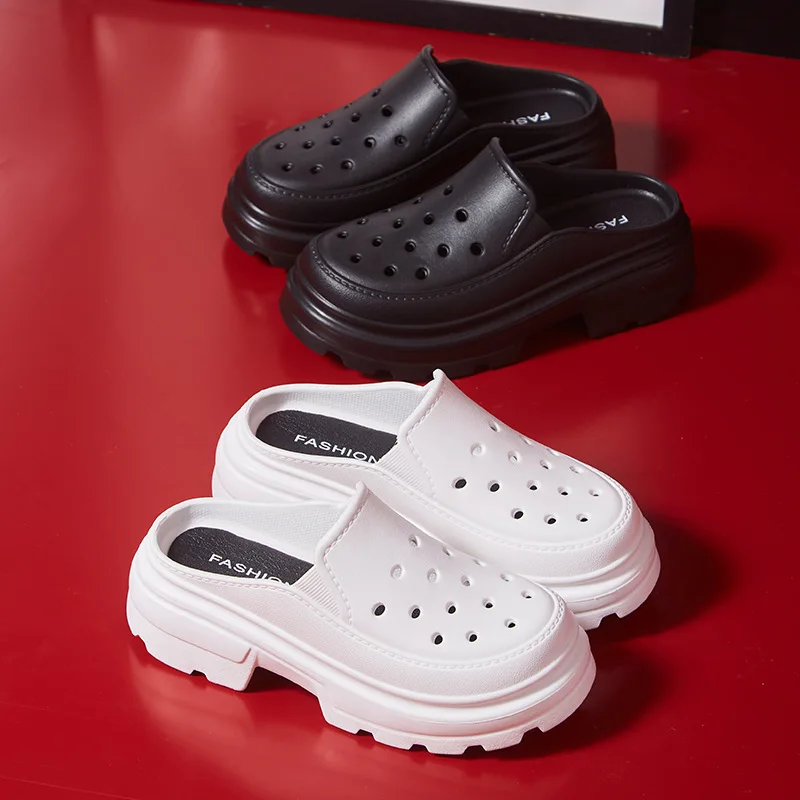 

Half-pack hole shoes women's thick bottom increased 6cm2022 summer outer wear non-slip slip-on toe sandals and slippers