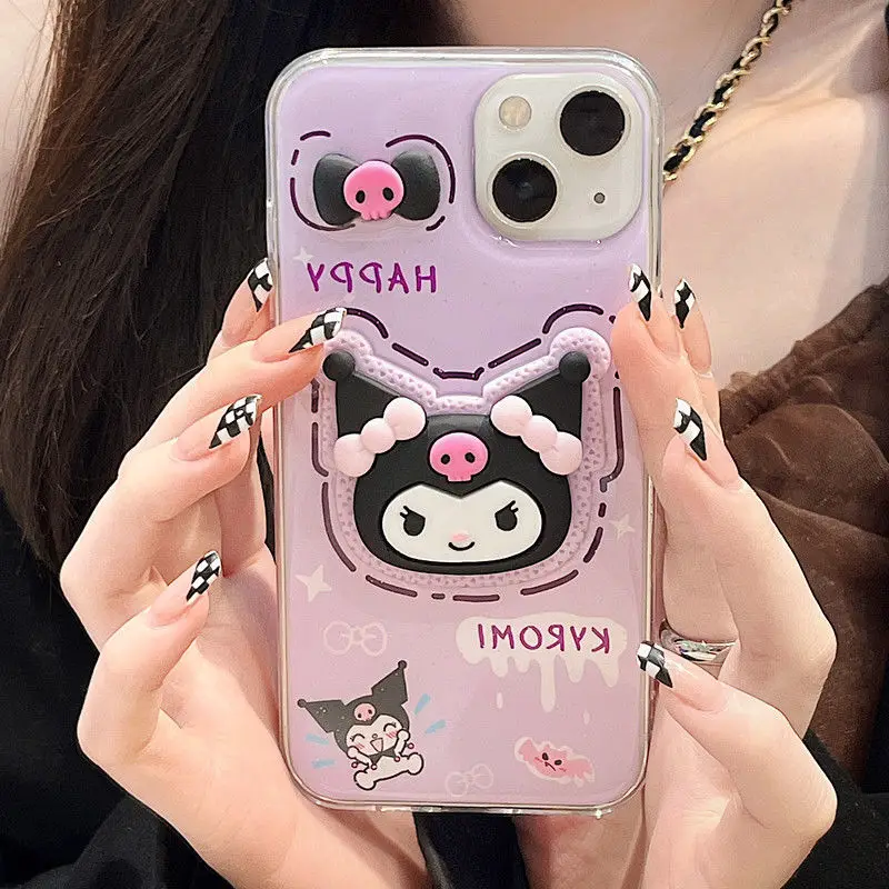 

Kuromi Cute Anime Sanrio Hellokittys Mobile Phone Case Kawaii Cartoon 14Promax/13/12Pro Drop-Resistant Protective Case Girl Gift