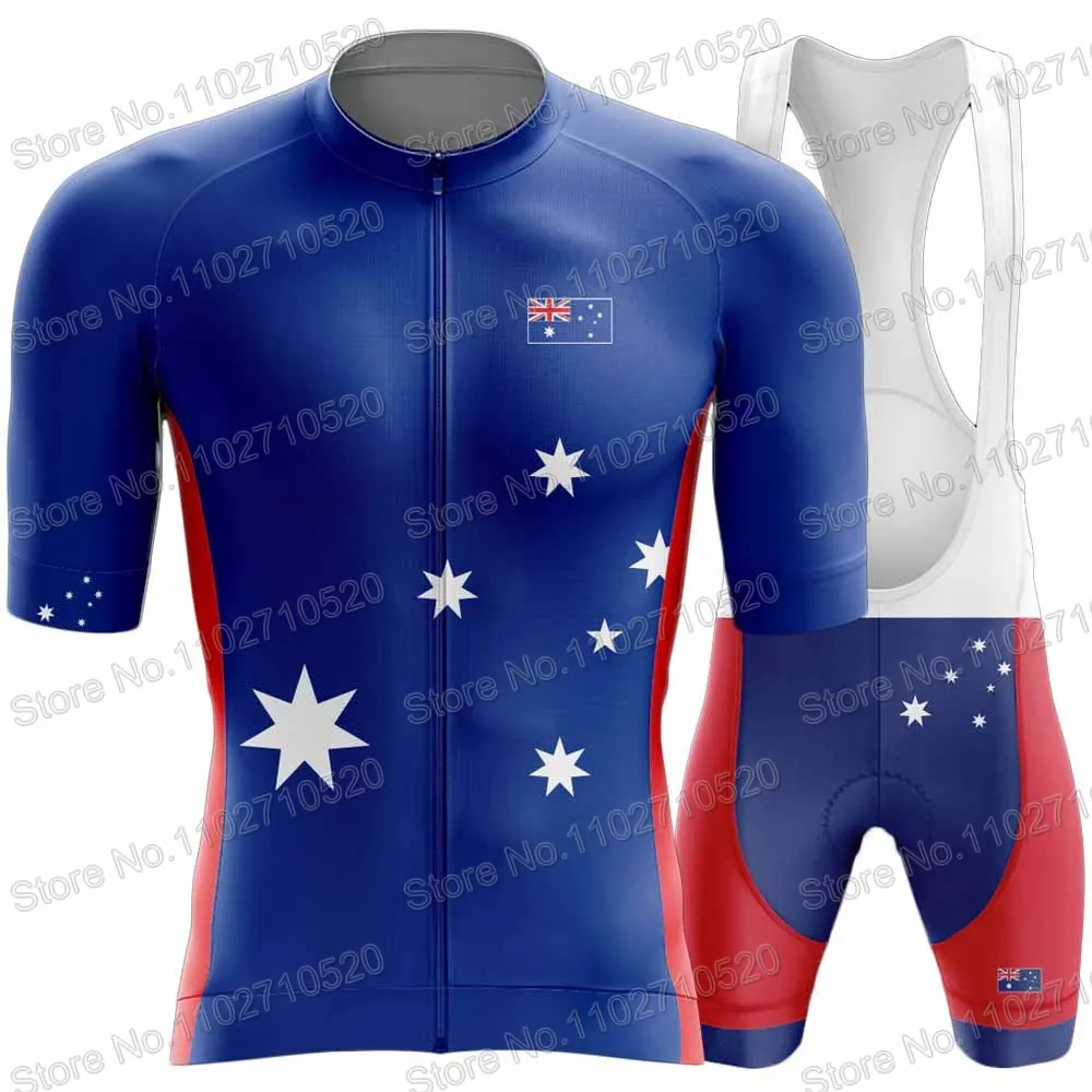 

National Team Australia 2023 Cycling Jersey Set Short Sleeve Blue Clothing Road Bike Shirts Suit Bicycle Bib Shorts MTB Ropa