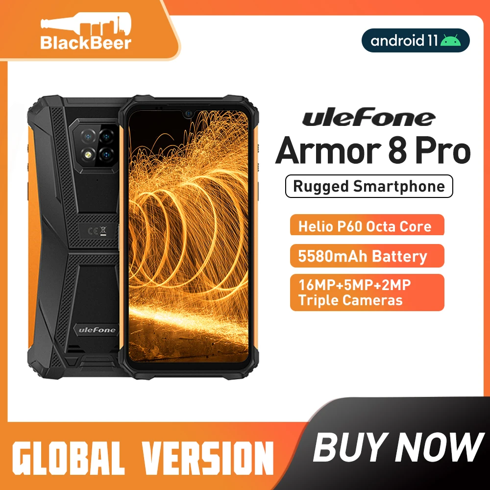Ulefone Armor 8 Pro прочный мобильный телефон 6 ГБ 128 Android 11 смартфон IP68 водонепроницаемый