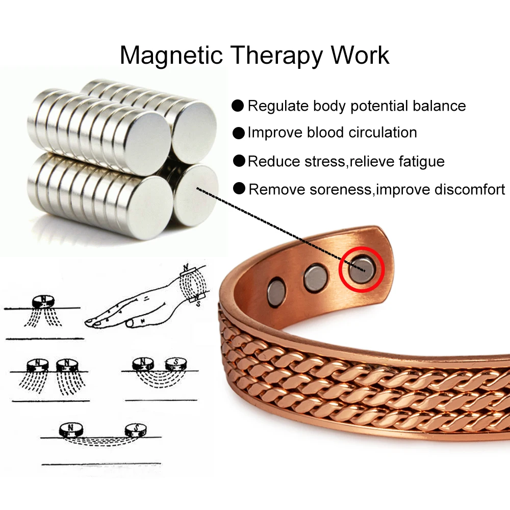 Vinterly браслеты из чистой меди магнитотерапия артрит плетеные регулируемые