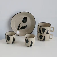 japanese style retro hand painted coffee cup ceramic household tea cup fruit dish dessert dish