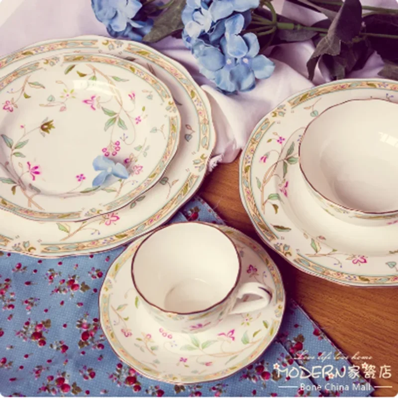 Посуда из костяного фарфора Западная тарелка для стейка с золотистыми краями