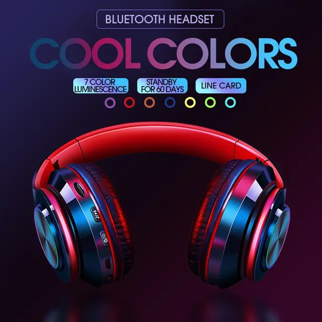B39 Wireless Bluetooth Headphones with Colorful Light, Plug-and-Play Card Slot, Perfect for Gaming and Music 2