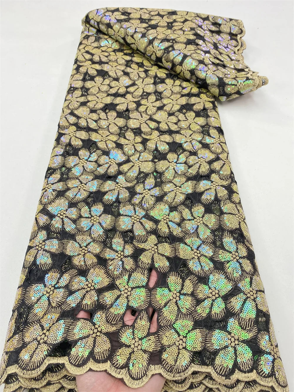 Нигерийская кружевная ткань NI.AI 2022 высокого качества с пайетками, золотой вышивкой, африканским бархатом XY3687B.