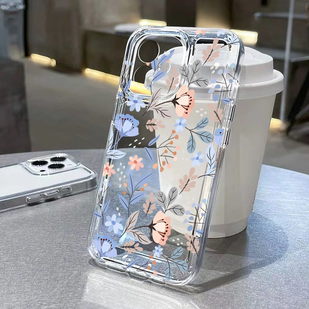 Прозрачный чехол с цветами для Samsung A55 A54 женский A15 A53 A52 A33 A34 A35 A25 A32 A14 A71 A72 S23 Plus S22 S21