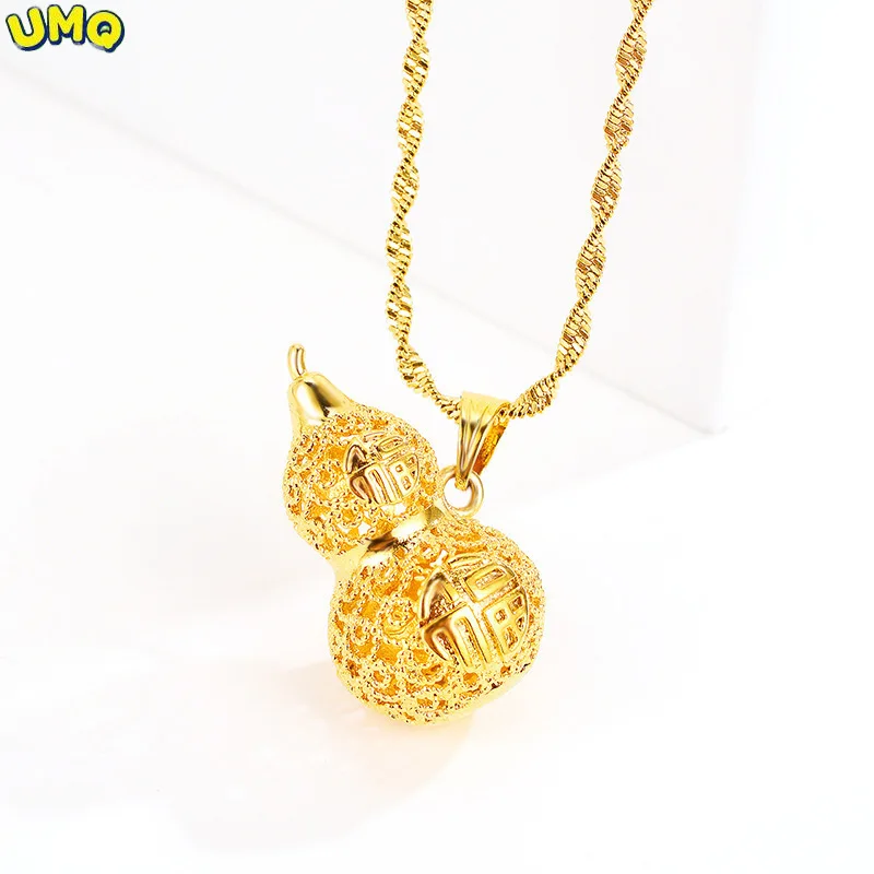 

Женское Ожерелье из настоящего 24-каратного золота, ювелирное изделие в стиле подбородка, кулон в виде тыквы фу, оригинальные аксессуары, юве...