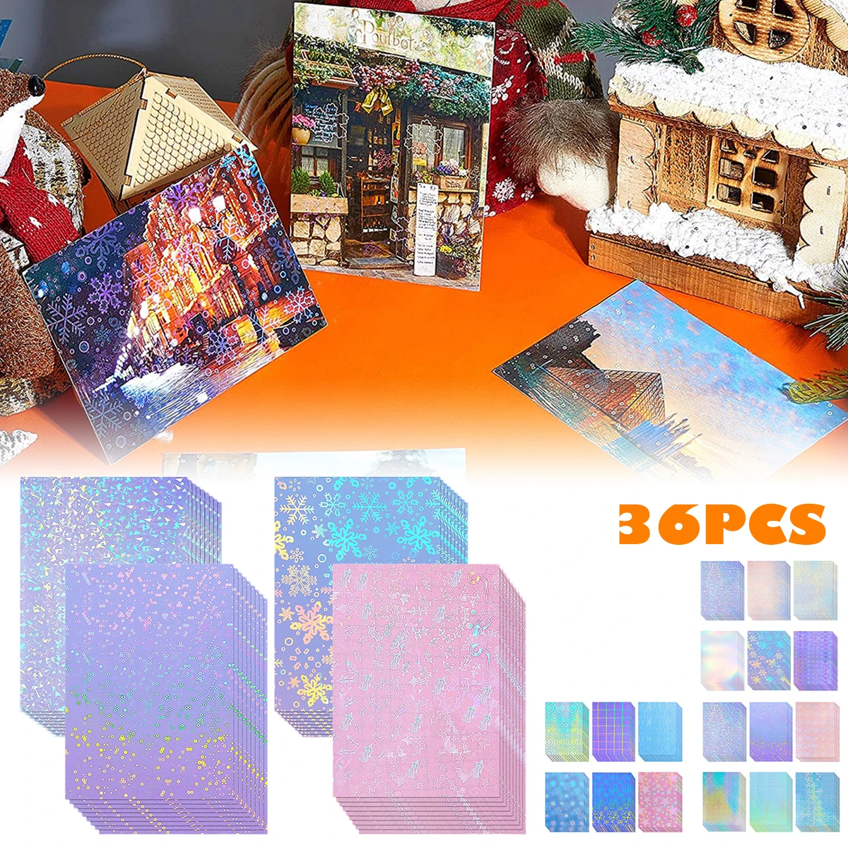 

36pcs Holographic Sticker Paper Waterproof A4 Colorful Vinyl Sticker Paper Quick-drying Sun-resistant Sticker Paper
