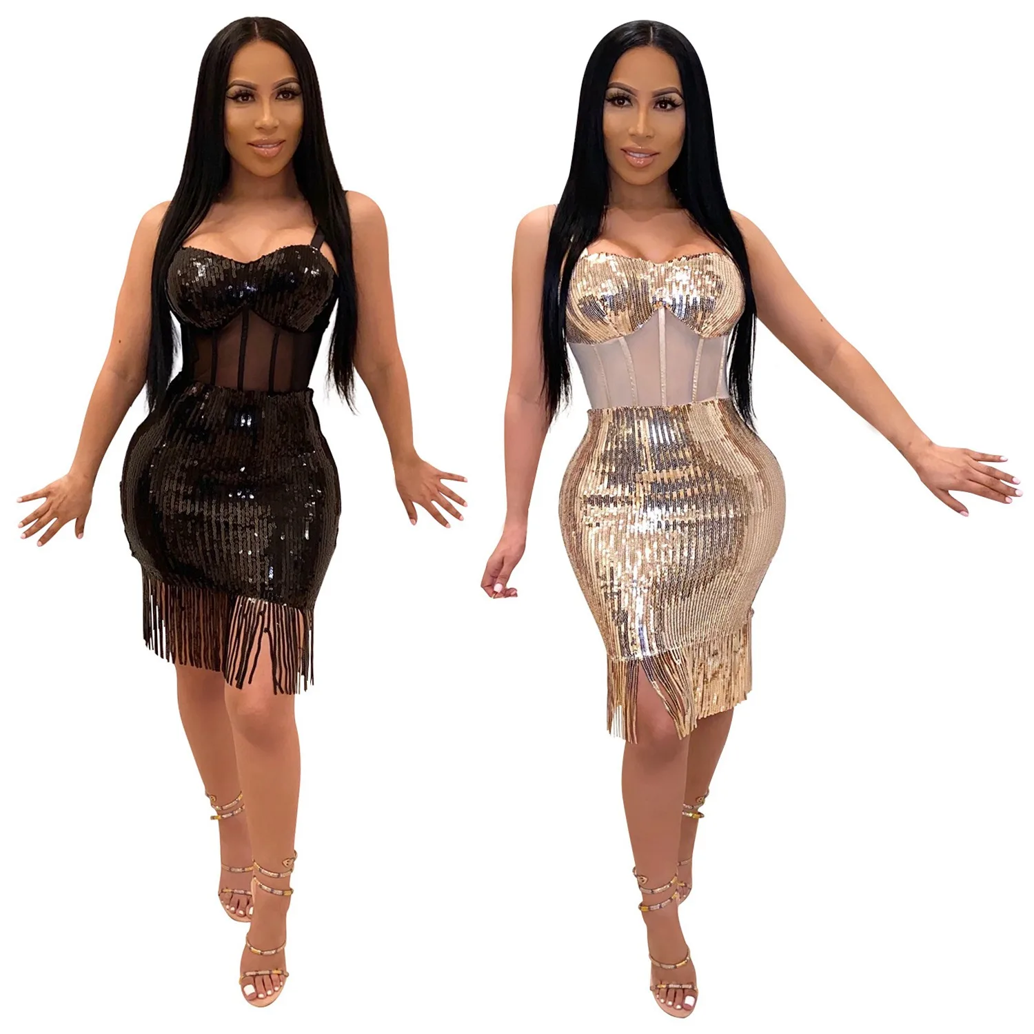 

ASDS-Women Summer Mini Dress Sequin Strap Sleeveless High Waist Sexy Party Night Club Street Bandage Dresses