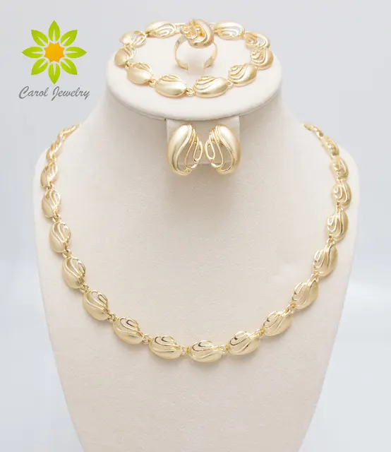 Gold Color Jewelry Sets For Wedding Fashion African Women Elegant Costume Necklace Sets 1