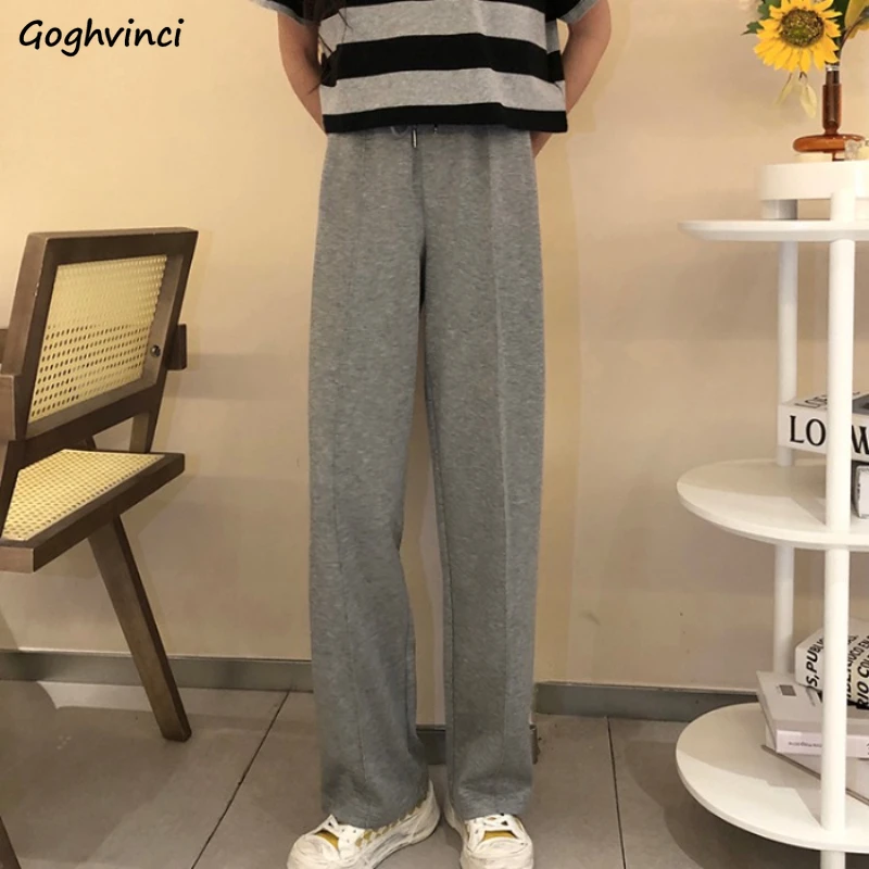 

Pants Woman Wide Leg Drawstring All-match Solid Casual Trendy Simple Korean Style Chic High Waist Cozy Ladies Spring Pockets Ins