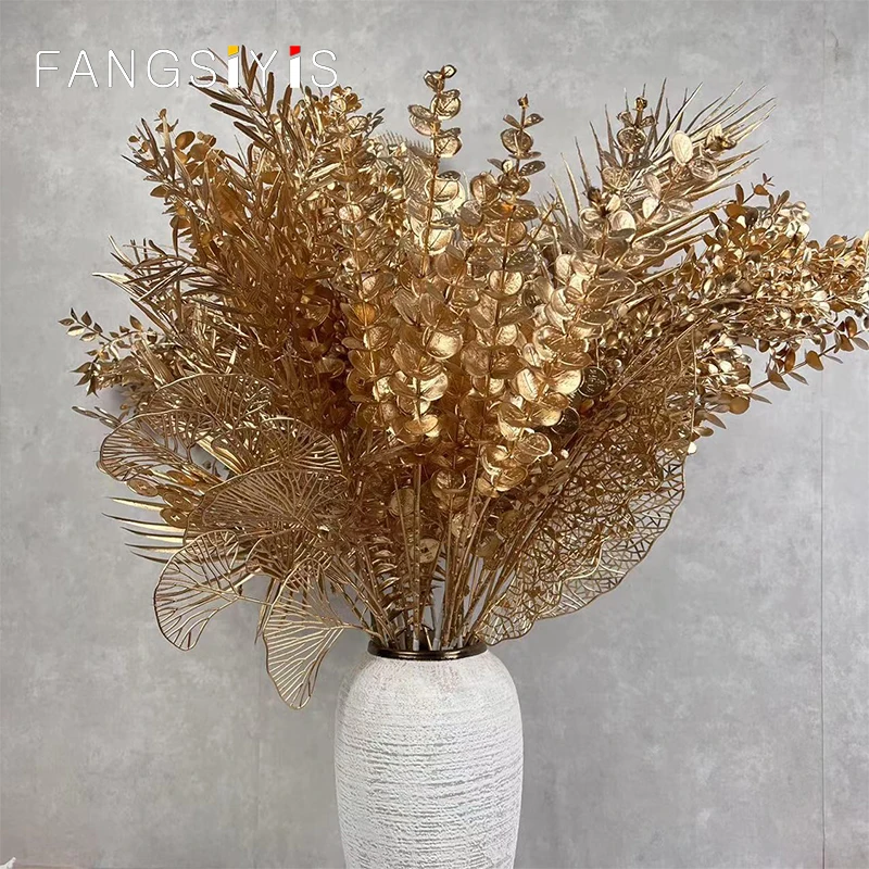 

Simulation Plant Golden Eucalyptus Leaves Home Living Room Furnishing Wedding Vase Flower Arrangement Simulation Decoration